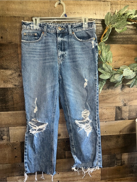 River Island Denim - River Island High-Rise cropped distressed Women's Blue Jeans, size 10